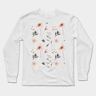 Hand painted watercolor floral pattern - Peach tones Long Sleeve T-Shirt